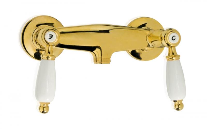 PB classic tap surface-mounted shower tap set with white handles including hand shower stainless steel 1208854492