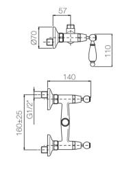 PB torneira clássica de montagem externa para misturador de chuveiro com alavancas brancas e conexão superior em aço inoxidável 1208854552