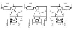 Conjunto de chuveiro embutido PB clássico com torneira de 3 vias com alavancas brancas RVS 1208854642