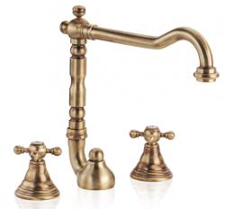 PB torneira de lavatório clássica de 3 furos com manípulos em forma de estrela e bica de 18,5 cm em aço inoxidável 1208854952