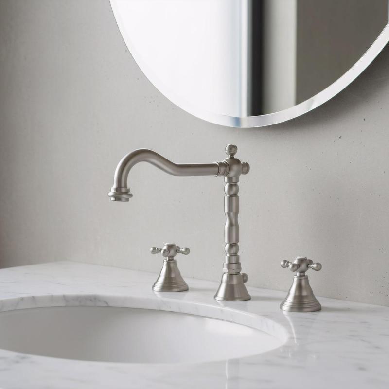 PB torneira de lavatório clássica de 3 furos com manípulos em forma de estrela e bica de 18,5 cm em aço inoxidável 1208854952