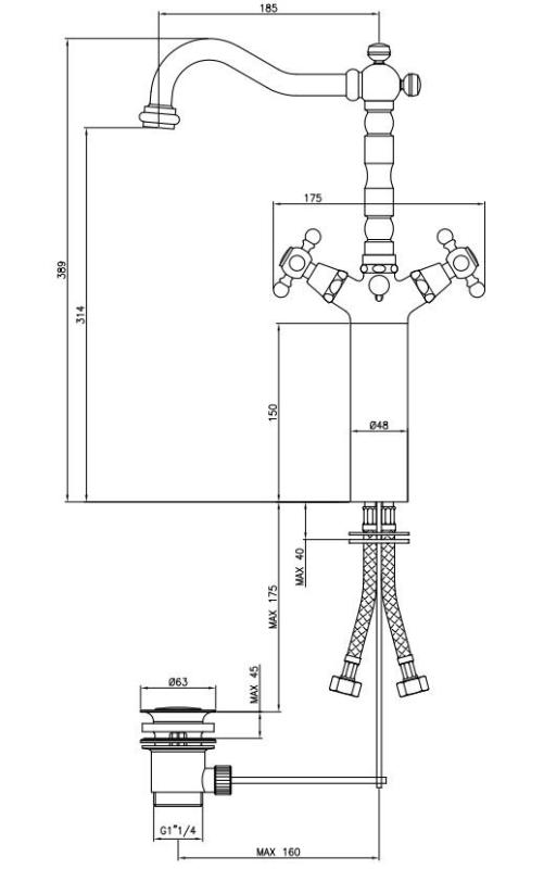 PB classic high-neck sink faucet with star handles spout 18 cm stainless steel 1208855002