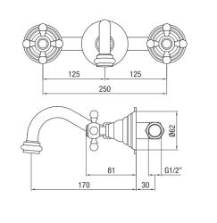PB clássico misturador de parede embutido com maçanetas em forma de estrela, bico de 16 cm em aço inoxidável 1208855062.