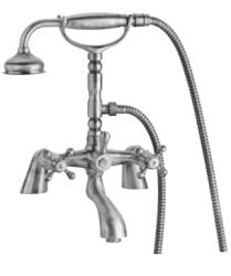 Conjunto de torneira clássica PB para borda de banheira com manípulos em estrela e ducha manual Bronze 1208855222