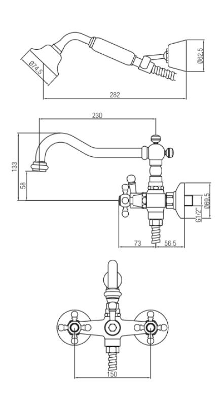 PB Classic tap surface mounted bath mixer set with power knobs including hand shower Bronze 1208855252