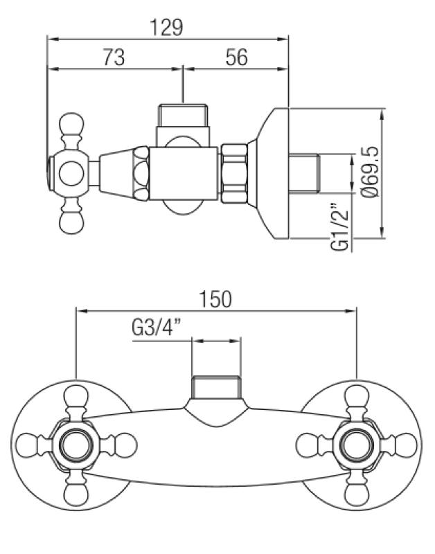 PB classic tap wall-mounted shower faucet with star handles top connection Bronze 1208855312
