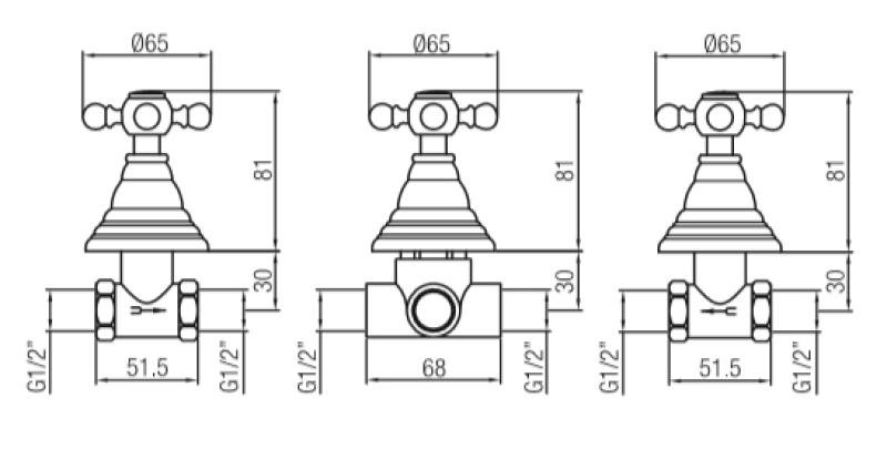 PB classic 2-way built-in shower set with diverter with star handles stainless steel 1208855382