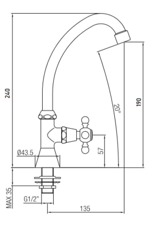 PB Classic washbasin tap with star handle cold water with high spout stainless steel 1208855672