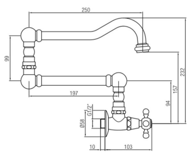 PB classic built-in wall fountain faucet with star knob cold water and long swivel spout stainless steel 1208855732