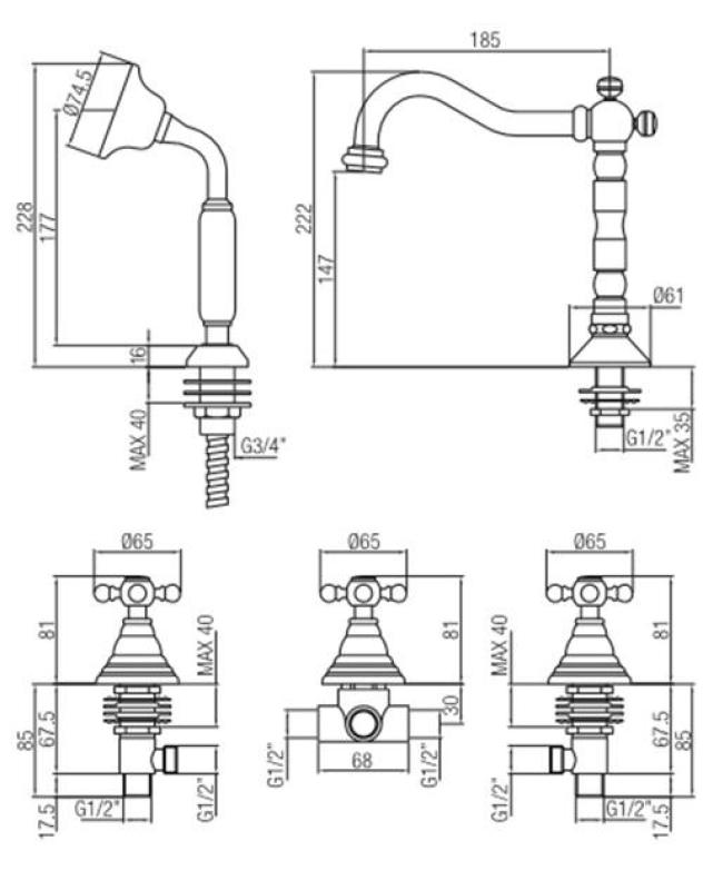 PB classic 5-hole bath mixer with star knobs, stainless steel 1208855792