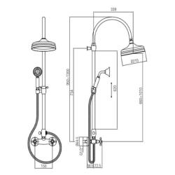 Conjunto de Duche Clássico PB com Válvulas de Estrela e Coluna Telescópica de Duche com Chuveiro de Teto Inox 1208855912