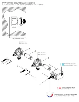 Termóstato de duche embutido Waterrevolution Flow com 2 torneiras de fecho em latão escovado 1208916452