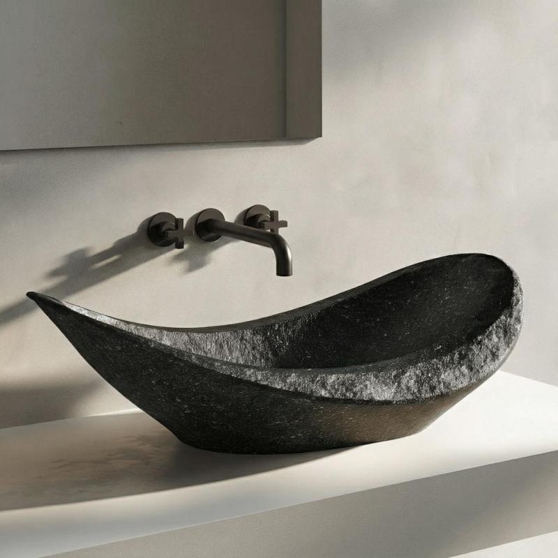 Revolução da Água Cruz Torneira de Lavatório Embutida 3 Furos Preto Fosco 19cm Saída 1208916572