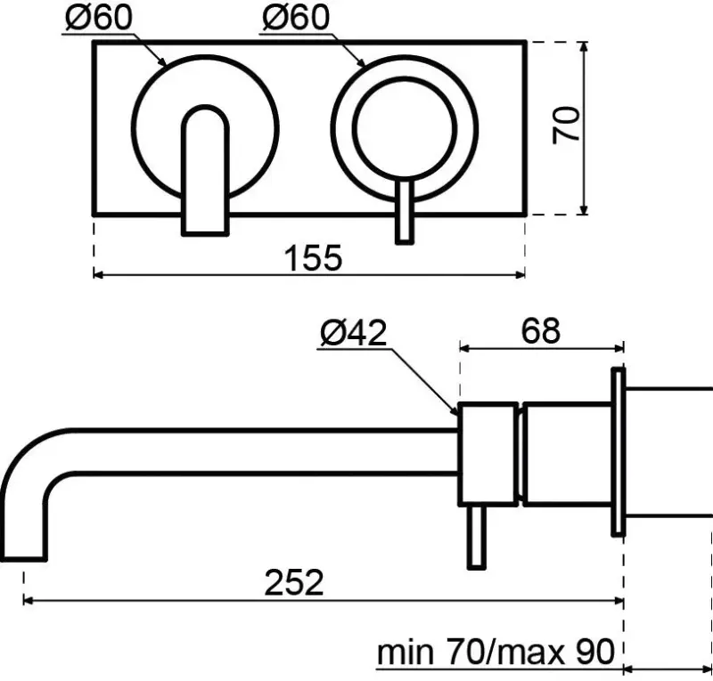 Torneira embutida para lavatório Waterevolution Flow com placa de cobertura totalmente em aço inoxidável com bico de 25 cm T1161BIE-25