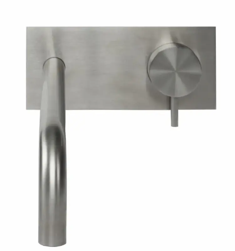 Torneira embutida para lavatório Waterevolution Flow com placa de cobertura totalmente em aço inoxidável com bico de 25 cm T1161BIE-25