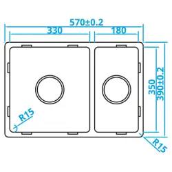 Caressi Basic Line pia de aço inoxidável 39x57 montagem nivelada, embutida e de sobrepor CABL3318R15 1208920571