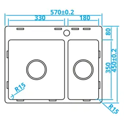 Caressi Basic Line pia de aço inoxidável 45x57 montagem plana sobreposta CABL3318KR15 1208920572