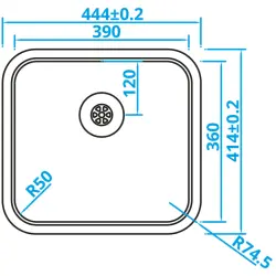Caressi Basic Line pia de aço inoxidável 44,4x41,4 montagem plana, montagem inferior, montagem superior CABLPP39R50 1208920574