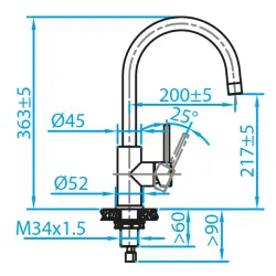 Caressi Basic Line RVS misturador monocomando de cozinha CABL002I 1208920577