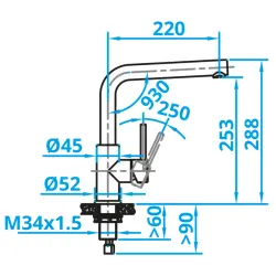 Caressi Basic Line RVS monocomando misturador de cozinha CABL003I 1208920578