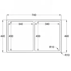 Caressi R10 pia dupla de aço inoxidável 34x40+34x40cm para instalação embutida, nivelada e sobreposta CAPP3434R10