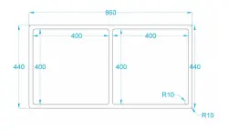 Caressi R10 pia dupla em aço inoxidável 40x40+40x40cm para instalação embutida, semi-embutida e sobreposta CAPP4040R10