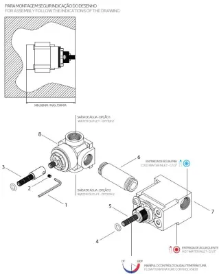Termóstato de duche embutido Waterevolution Flow com 1 torneira de corte totalmente em aço inoxidável 1208920974