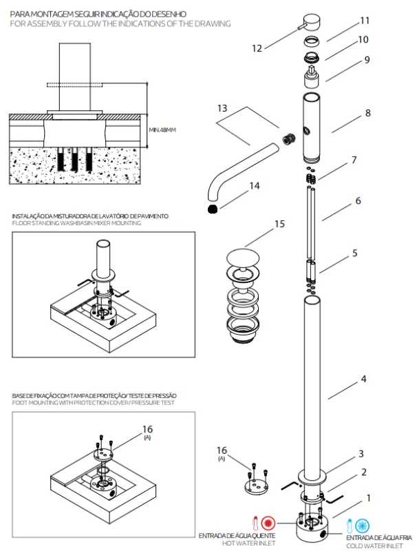 Waterevolution Flow Floor standing bathub mixer RVS T134IE
