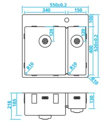 Caressi pia de aço inoxidável com uma cuba e meia e furo para torneira CAPP3415KR10 B55xL52 montagem superior, montagem inferior, montagem nivelada 1208921191