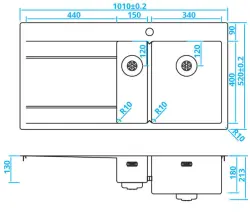 Caressi Aço Inoxidável 1,5 Pia com escorredor à esquerda CAPP1534ABR B101xL52 montagem superior, inferior e nivelada 1208921301