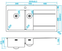 Caressi Aço Inoxidável 1,5 Pia com escorredor à direita CAPP3415ABL B101xL52 montagem superior, montagem inferior e montagem nivelada 1208921302