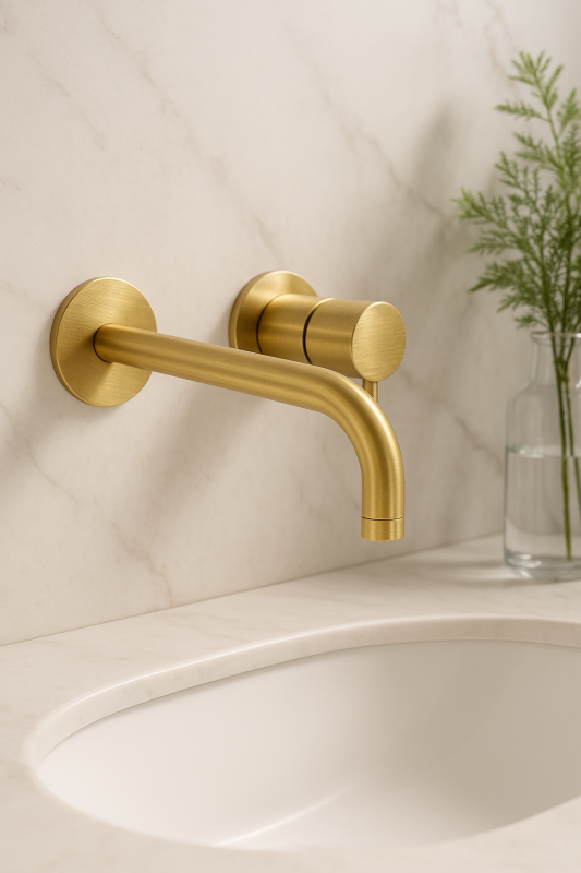 Torneira de lavatório embutida Waterrevolution Flow em latão escovado com bico de 15 cm T116BLE-15