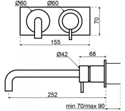 Waterevolution Flow misturador de lavatório embutido com placa de cobertura PVD Light Gold com bica de 15cm T1161WGE-15