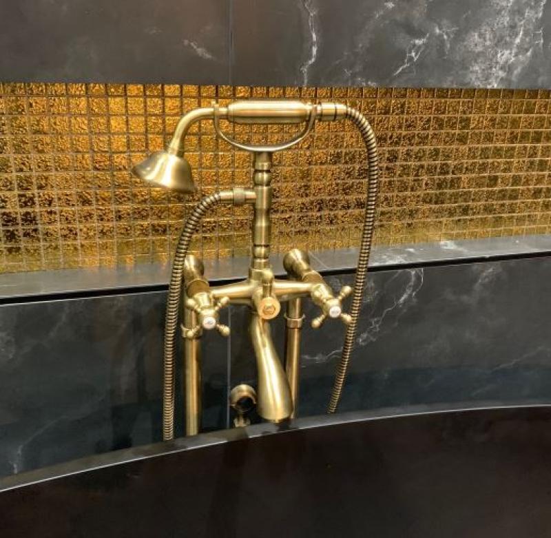 PB Freestanding bath mixer nostalgic strong knobs Bronze 6000