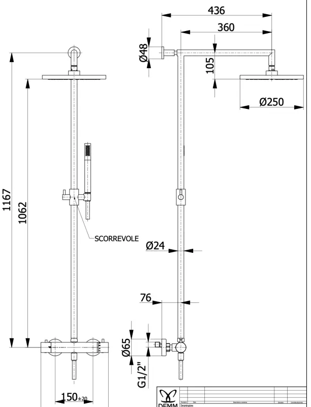 DEMM Shower combinação de chuveiro termostático com chuveiro de efeito chuva preto fosco 1208946968