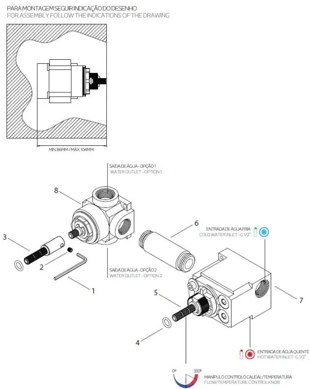 Waterevolution Flow Built-in Shower Thermostat with 1 diverter valve brushed brass 1208948845
