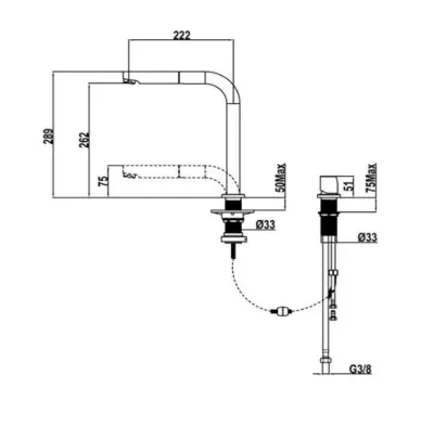 Torneira de cozinha de janela Cisal de 2 furos com bica retrátil, substituto do modelo em branco Cromado LC00009021