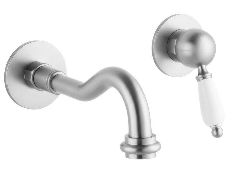 Mistura de lavatório embutida nostálgica PB com bica Vintage de 21cm em aço inoxidável (RVS).