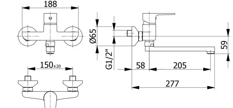 Blusani Torneira de Cozinha de Parede Cromada com Bico Longo de 27cm 1208952918