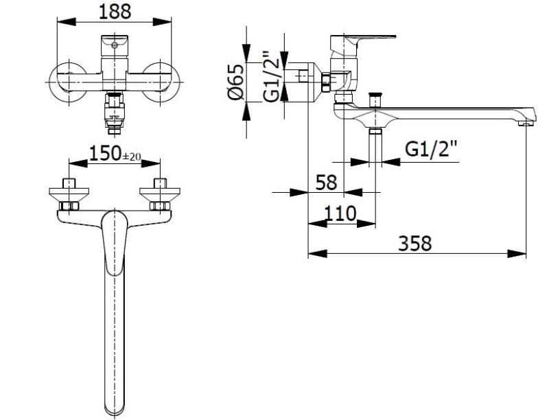 Blusani Torneira de Parede Especial Cromada com Bica Longa de 35cm e Ducha Manual 1208952919