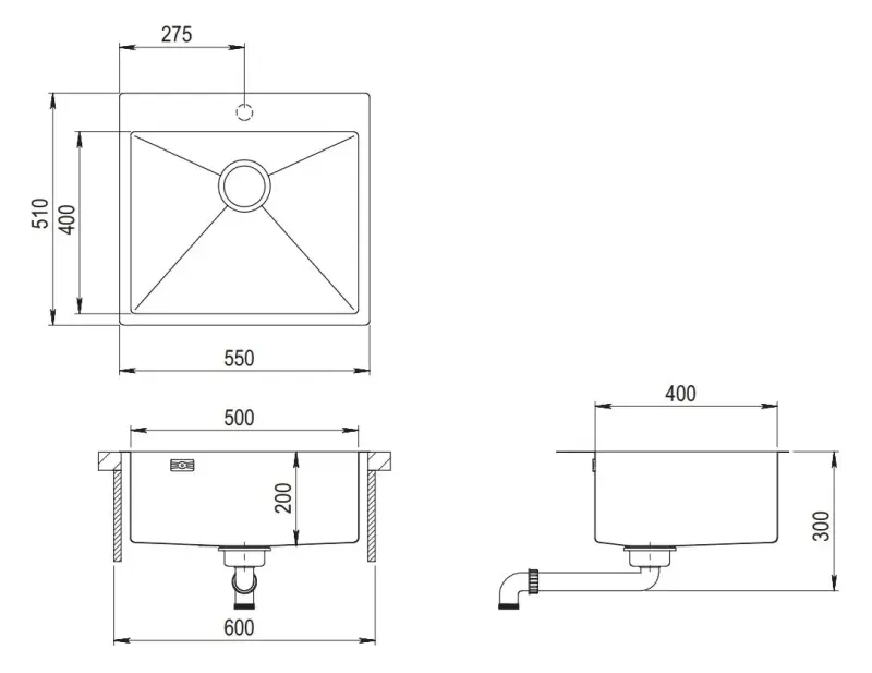 Ausmann Weser stainless steel sink, copper color PVD Copper 55x51 with tap hole, undermount flush mount and surface mount 080938