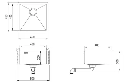 Ausmann Mosel RVS pia de cozinha cor cobre PVD Copper 40x40 montagem por baixo, montagem nivelada e montagem por cima 080969