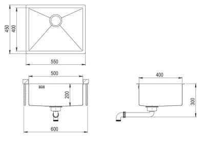 Ausmann Mosel pia de aço inoxidável cor antracite PVD Gun Metal 50x40 instalação por baixo, instalação nivelada e instalação por cima 067113