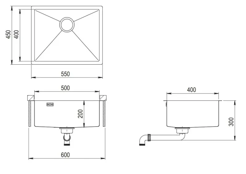 Ausmann Mosel anthracite PVD Gun Metal 50x40 stainless steel sink for undermount, flush-mounted or inset installation 067113