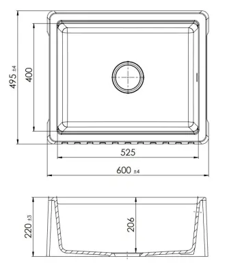 Pia GraniteMy Tradition estilo rústico, pia de granito de dois lados 60x48 cm, branco instalação por baixo 1208953017