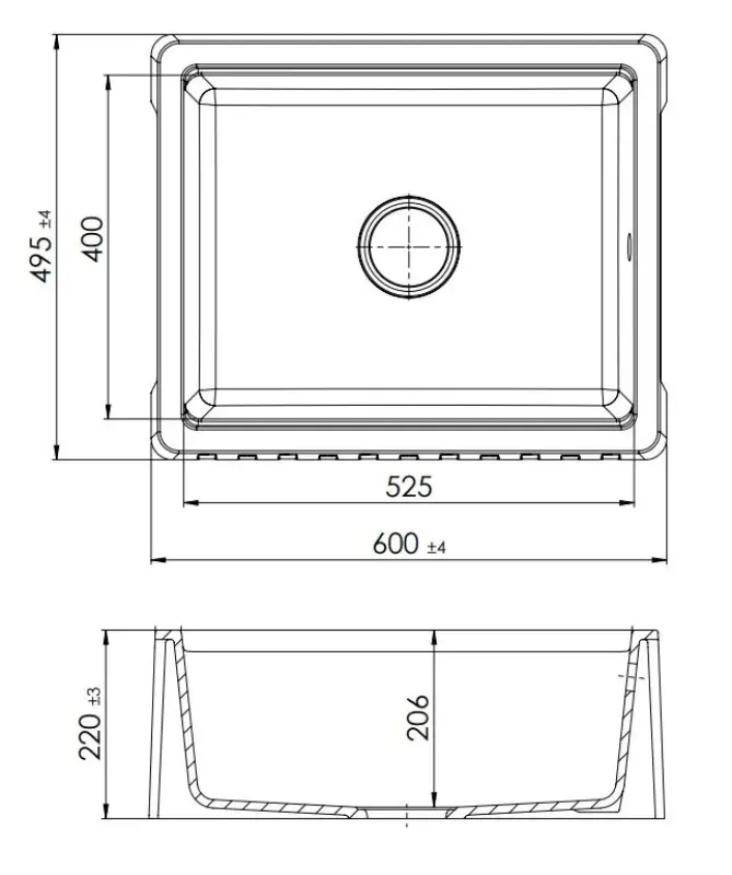GraniteMy Tradition farmhouse sink, two-sided granite sink 60x48 cm, white undermount 1208953017