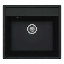 GraniteMy Bremen pia de granito 53x50 cm preta para instalação sobreposta, embutida e nivelada com suporte para torneira COM TAMPÃO DE AÇO INOXIDAVEL