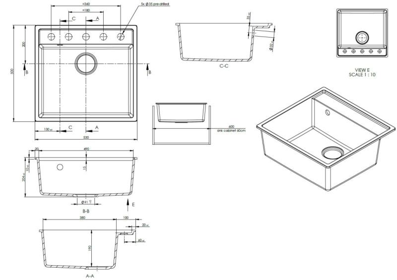 GraniteMy Bremen pia de granito 53x50 cm preta para instalação sobreposta, embutida e nivelada com suporte para torneira COM TAMPÃO DE AÇO INOXIDAVEL