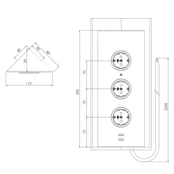 Zuil de energia com 3 tomadas com aterramento e 2 carregadores USB em aço inoxidável 1208953216