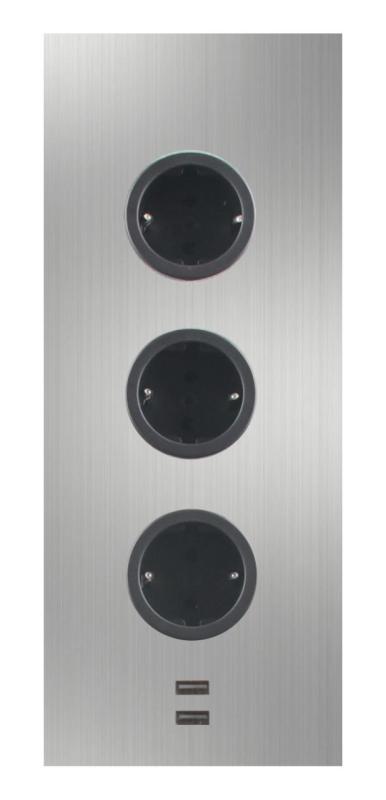 Indux Corner Coluna de energia com 3 tomadas, terra e carregador duplo USB-A&amp;C em aço inoxidável 1208953216